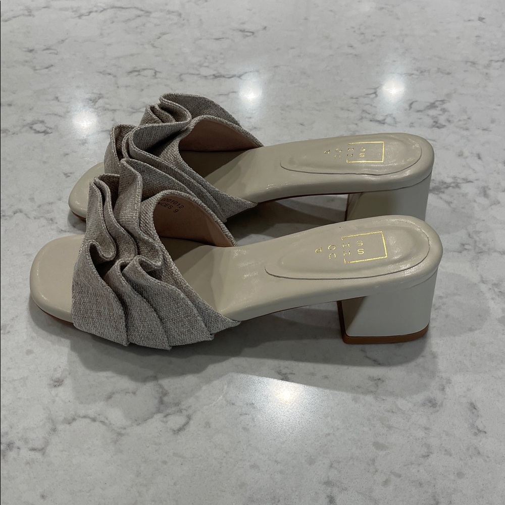 ShuShop Light Tan Ruffle Block Heels